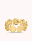 A ring made up of small gold daisy flowers connecting acting as the band of the ring.