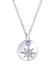 Long silver chain and circle silver pendant with crystal gemmed star charm.