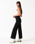 Black wide leg jeans with a high waist and two front pockets.