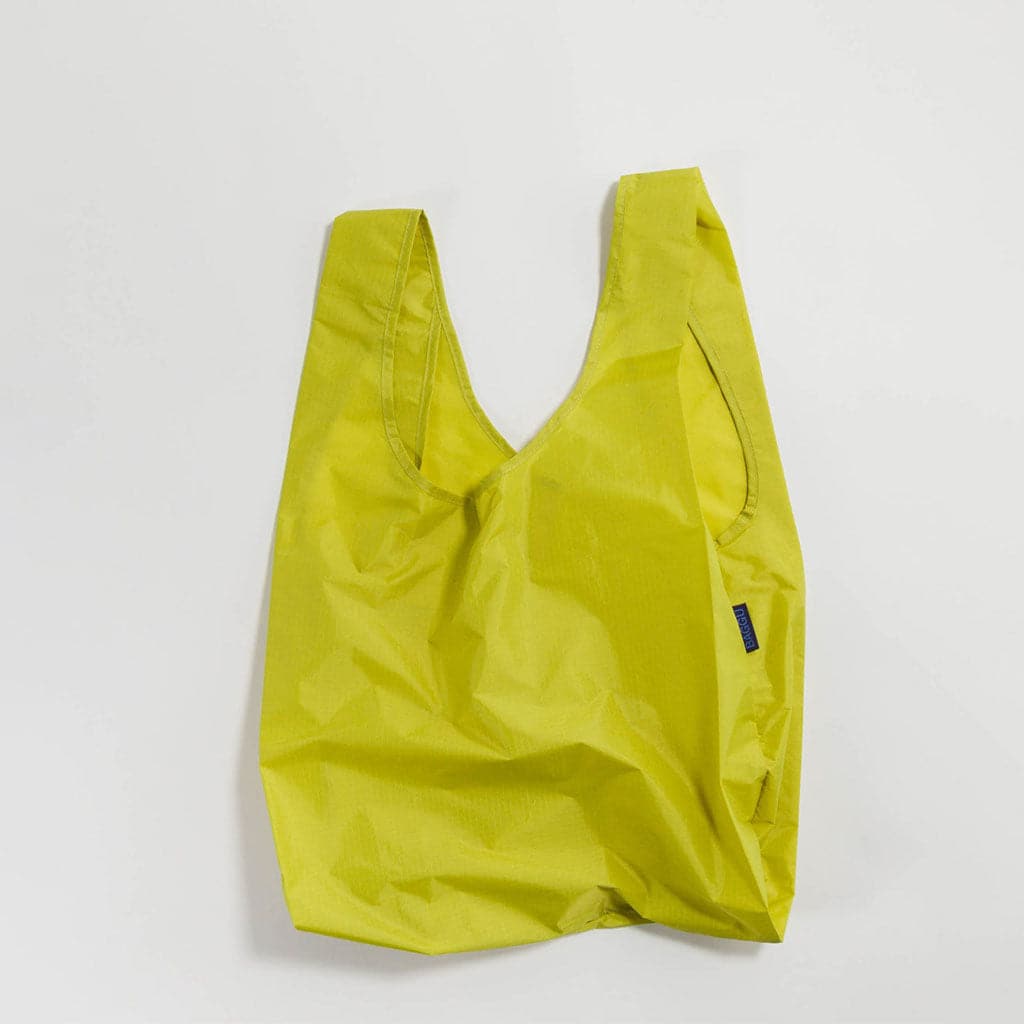 Lime green nylon reusable bag complete with thick seamless shoulder straps. 