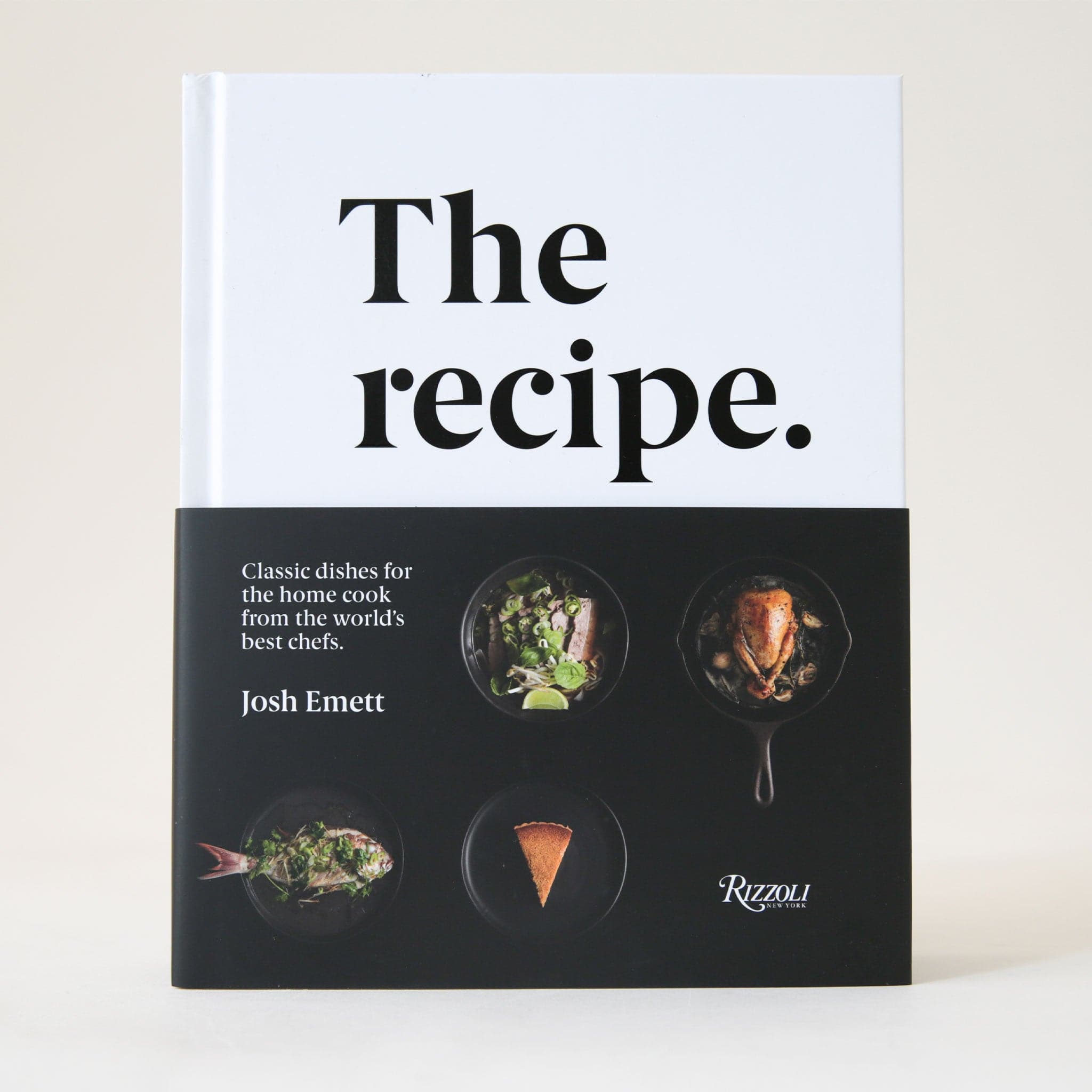 A black and white book with bold, black text that reads, "The recipe."