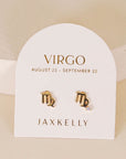 gold earrings in the shape of the virgo zodiac sign
