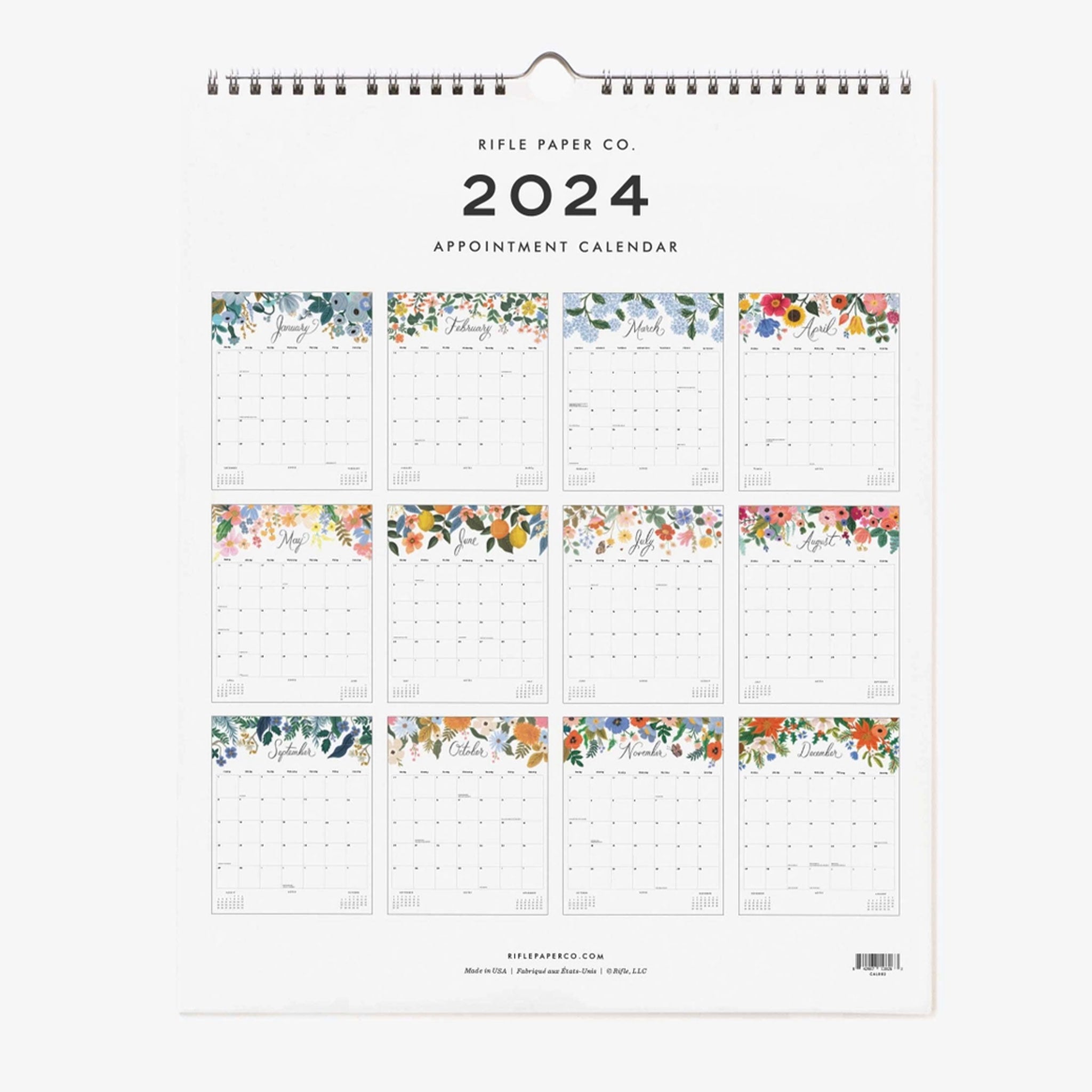 The back of the calendar showing all the months and their designs. 
