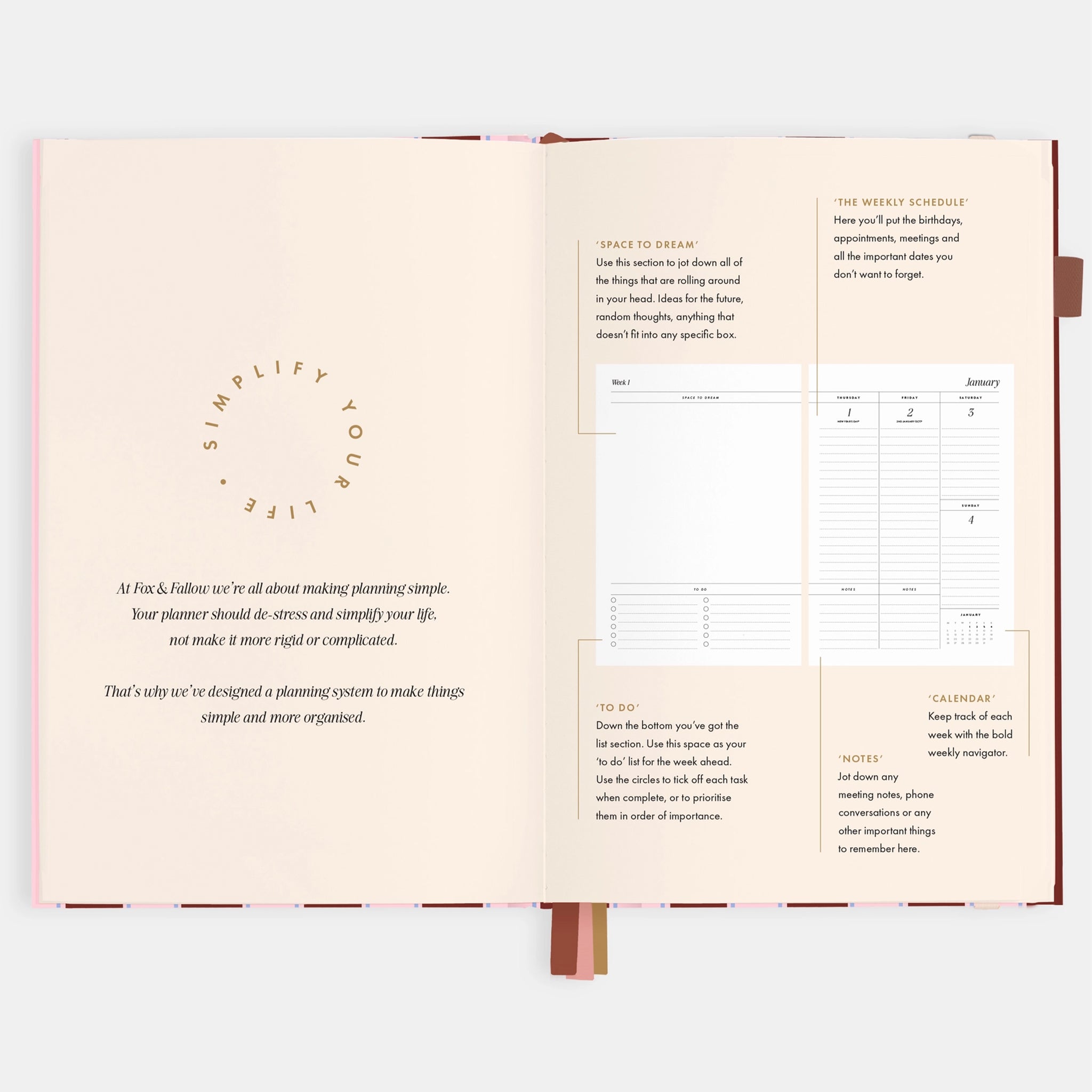The interior of the planner that reads, &quot;Simplify Your Life&quot;. 