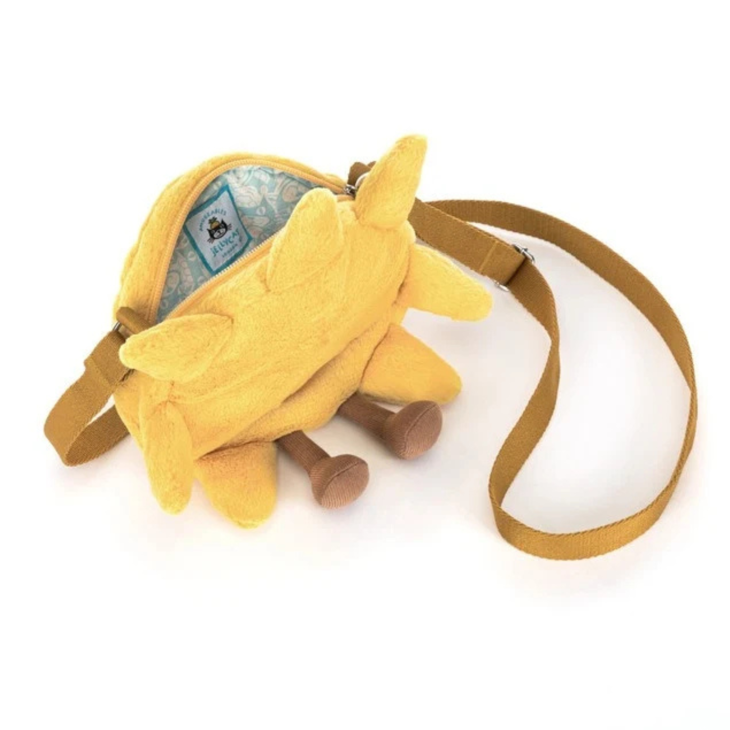 a smiling sunshine shaped shoulder bag.