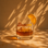 A clear glass tumbler with gold text that reads, 'Bottoms Up!'. 