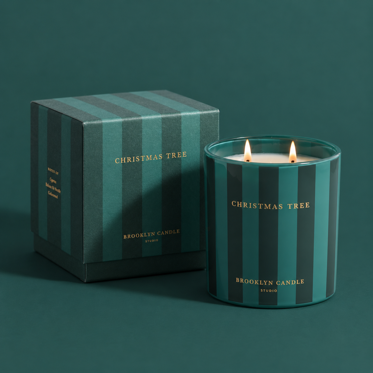 a striped green candle. 
