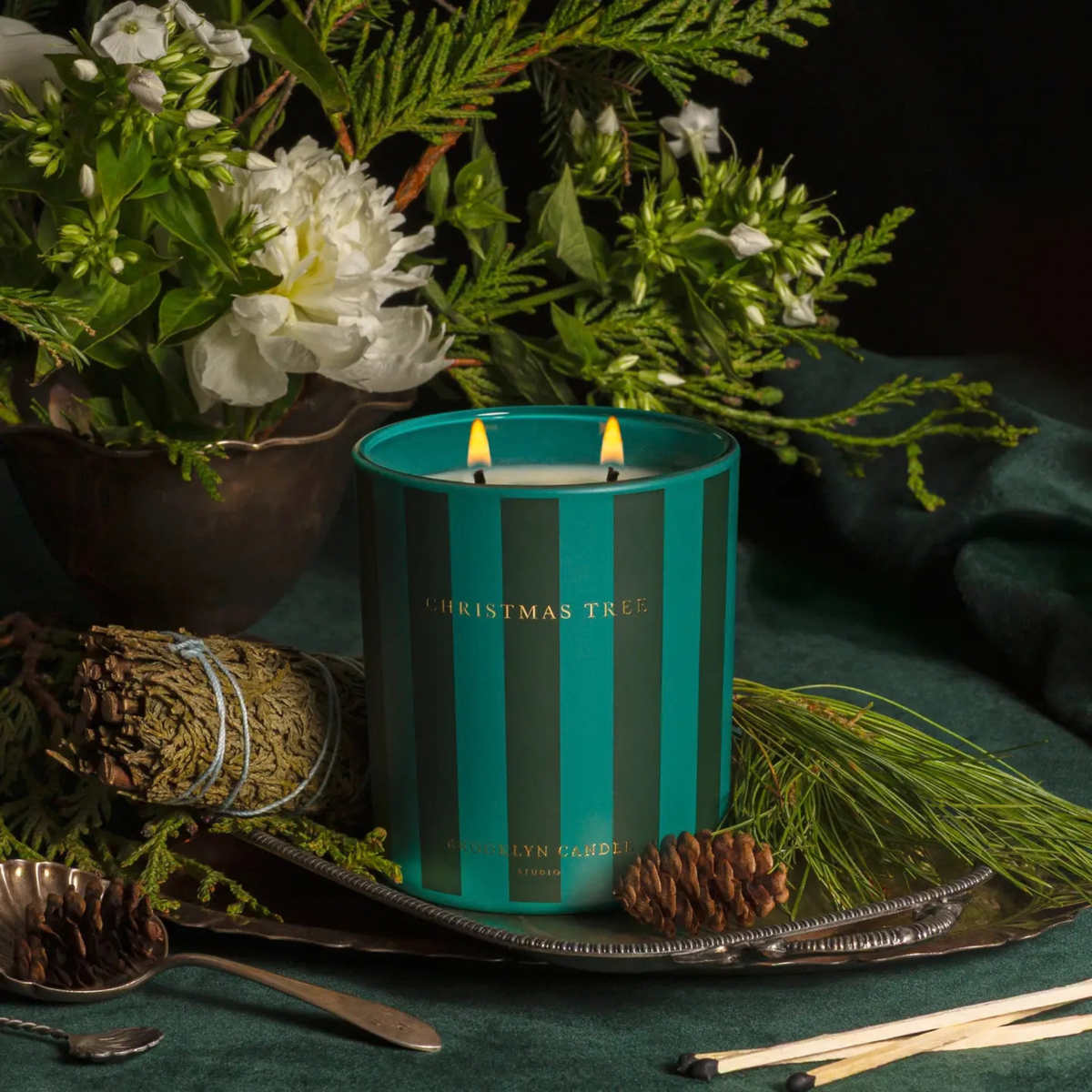 a striped green candle. 
