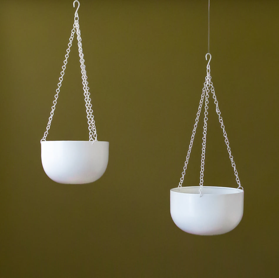 white metal hanging planter Cleo Hanging Planter