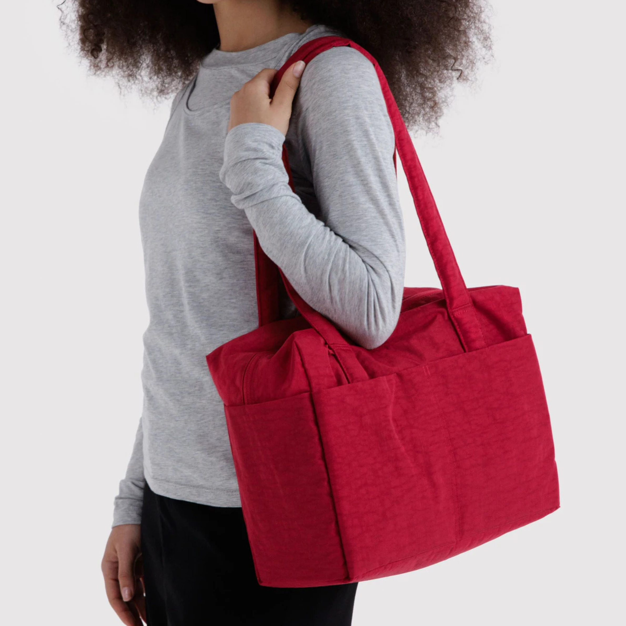 A red everyday tote. 