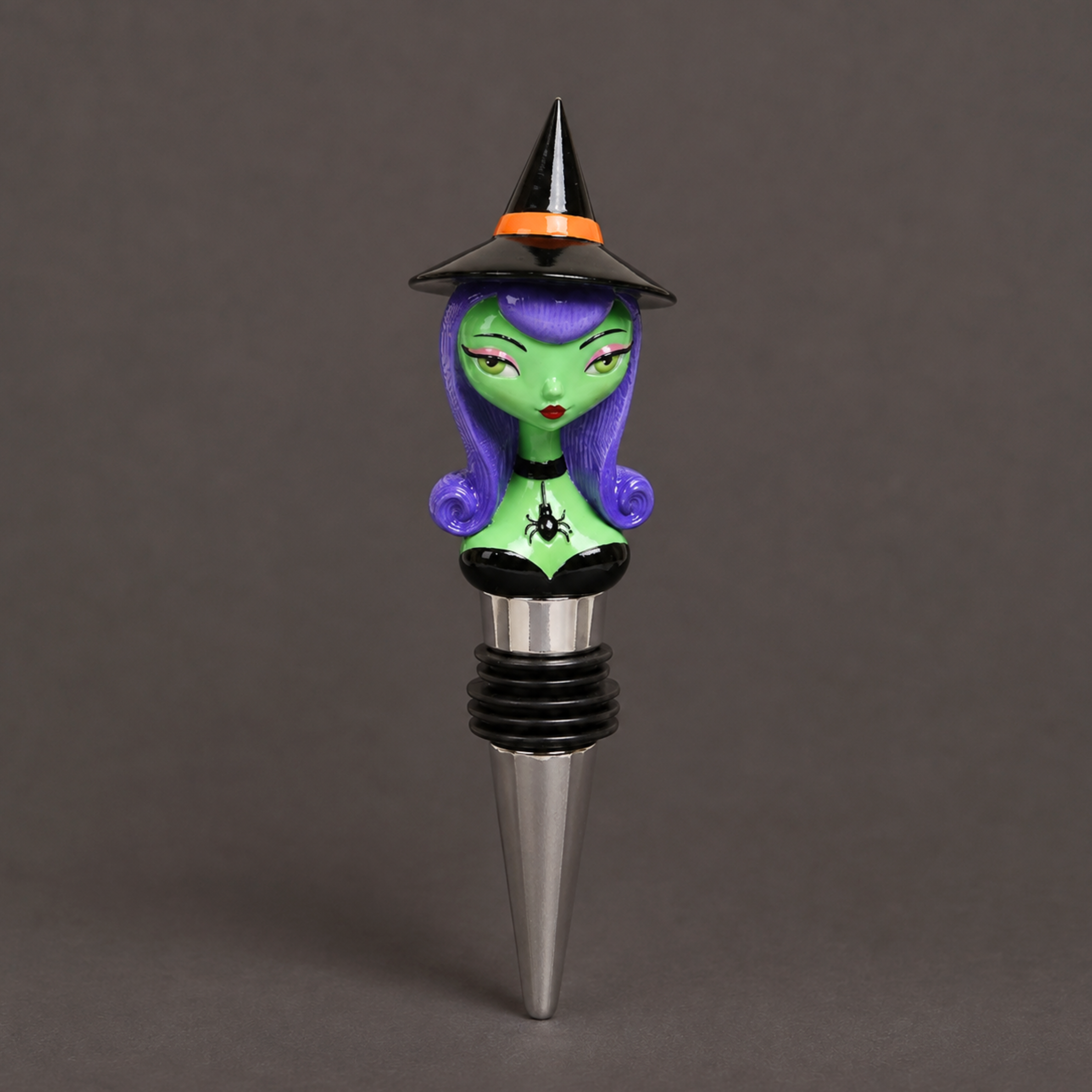 a witch shaped bottle stopper