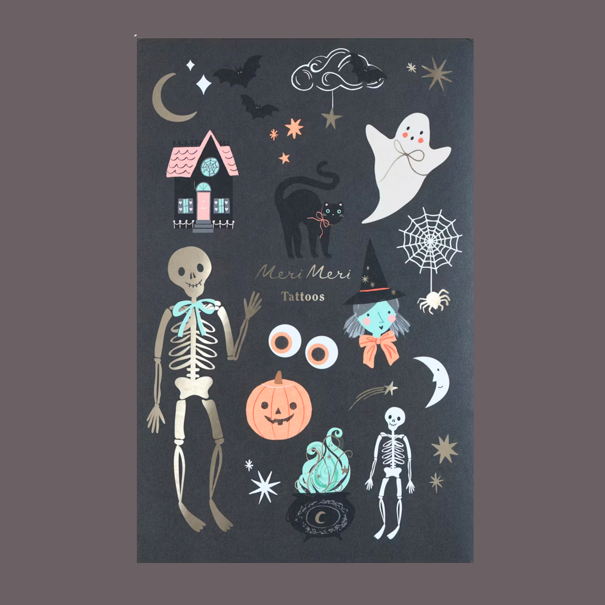a sheet of halloween themed temporary tattoos. 