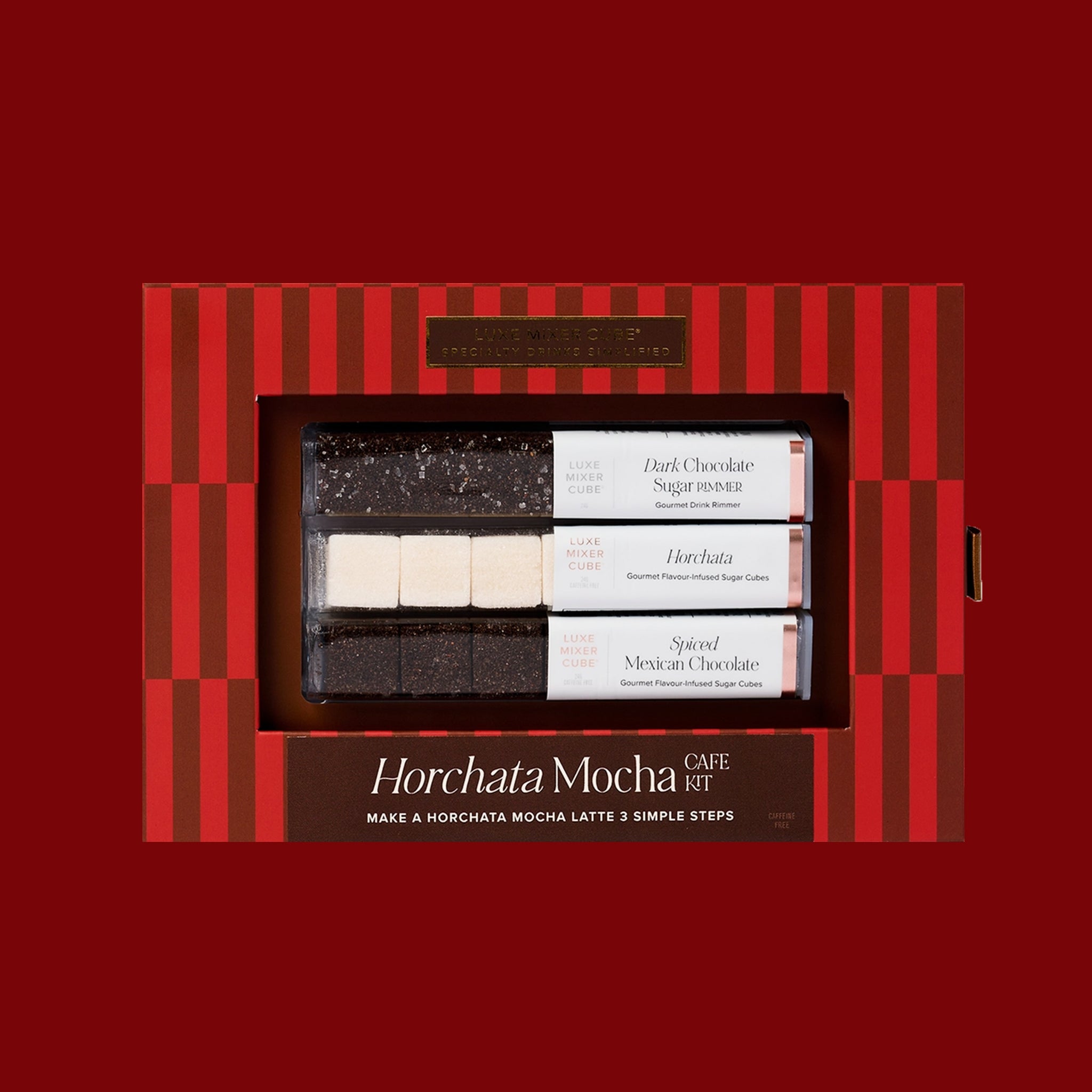 A red and brown box of mocha flavored sugar cubes. 