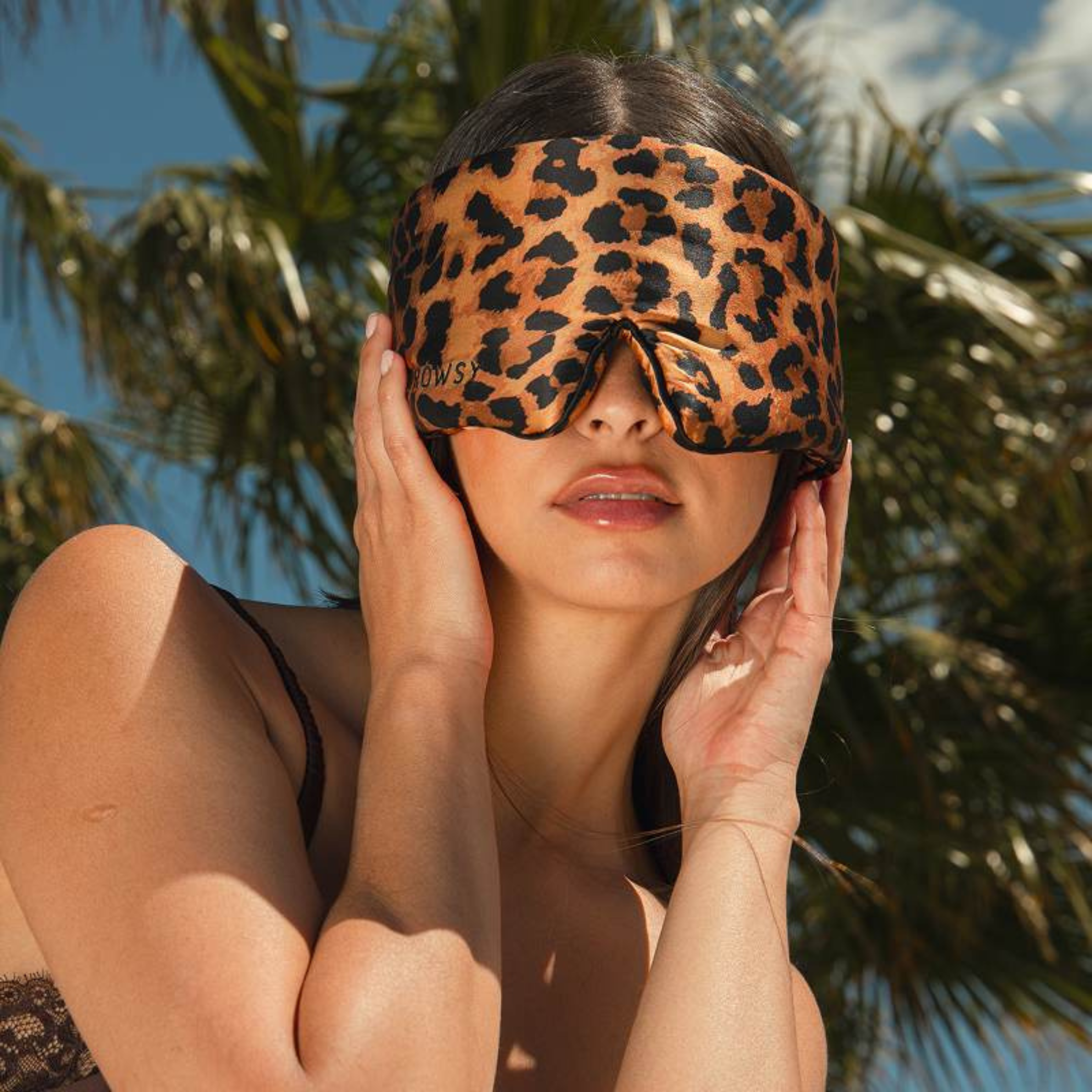 a leopard print padded sleep eye mask.
