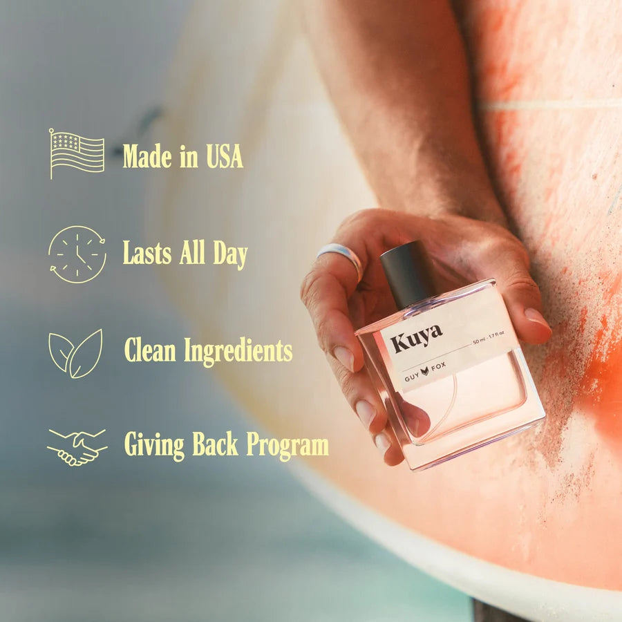 "Made in USA, Lasts all day, clean ingredients, giving back program" selling points to a cologne ad.