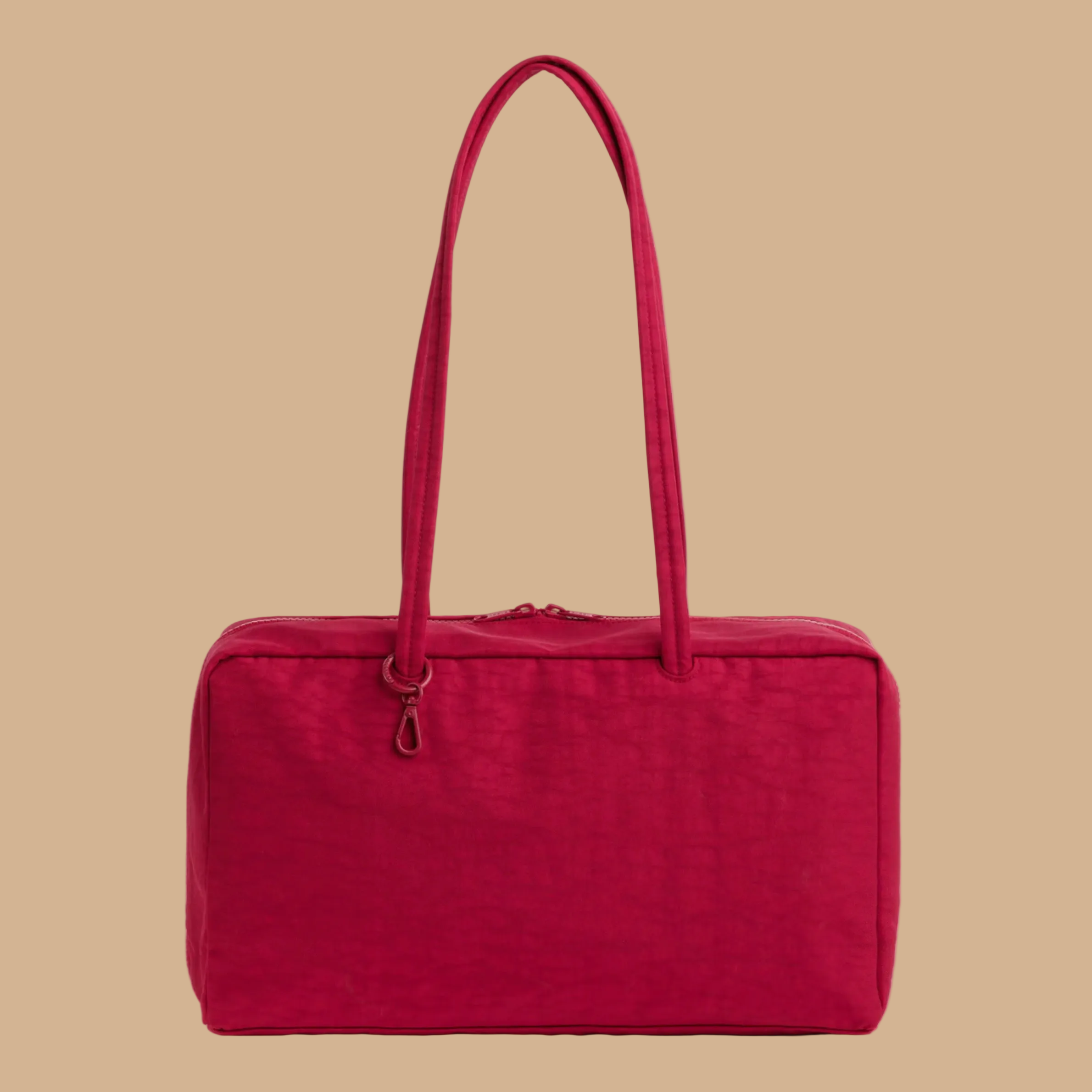 A cherry red medium handbag. 
