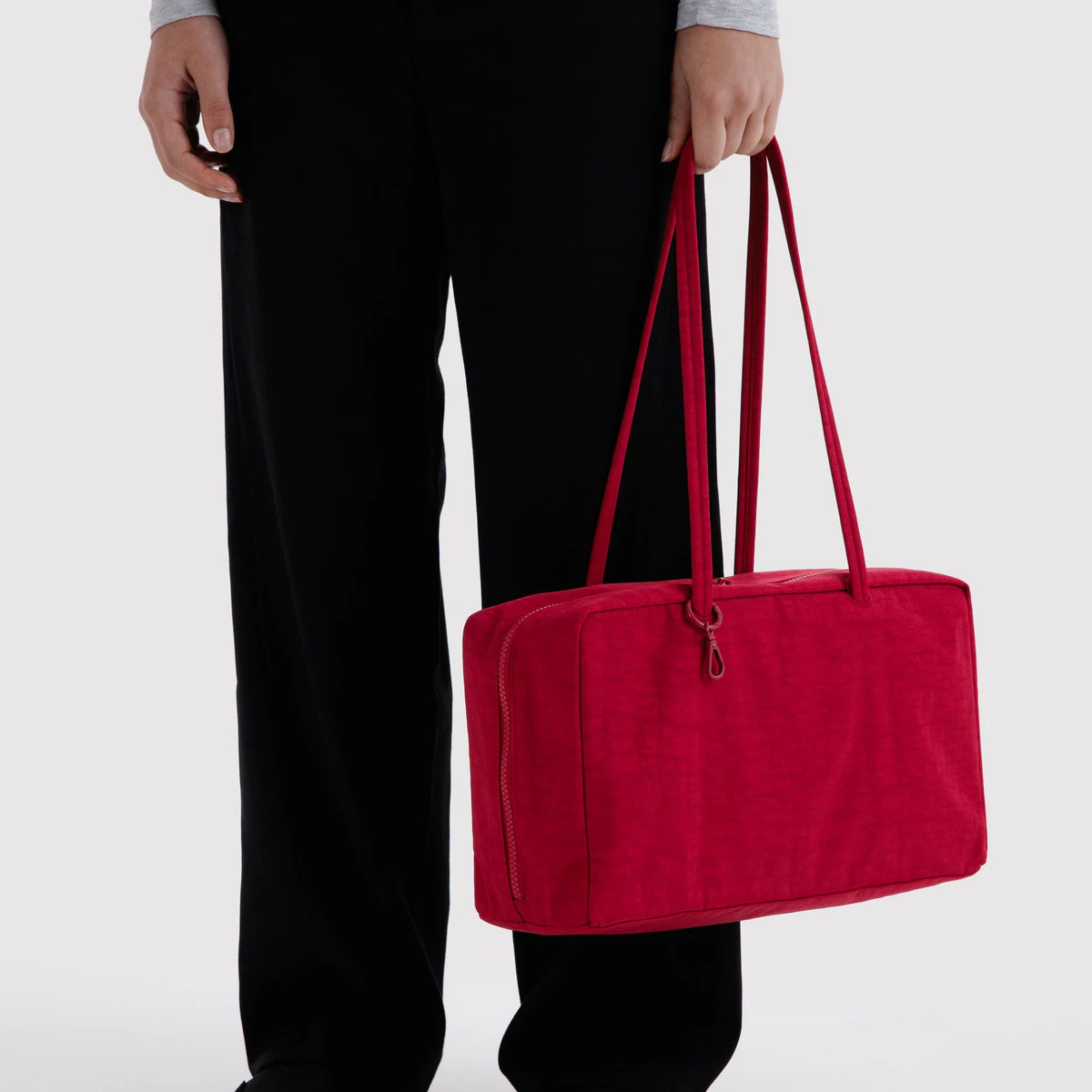 A cherry red medium handbag. 
