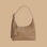 A small tan leather shoulder bag. 