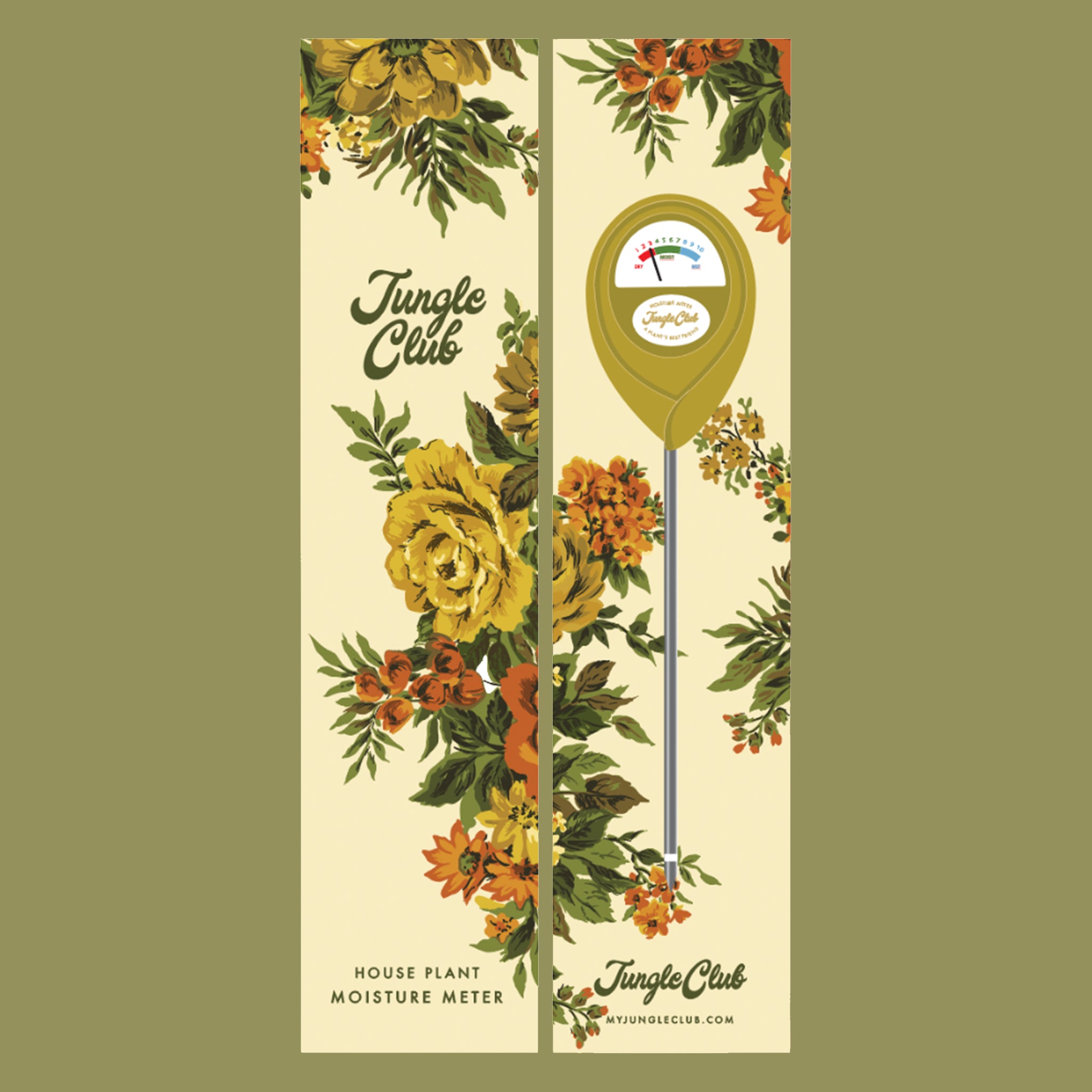 A green moisture meter with a beautiful floral printed box.