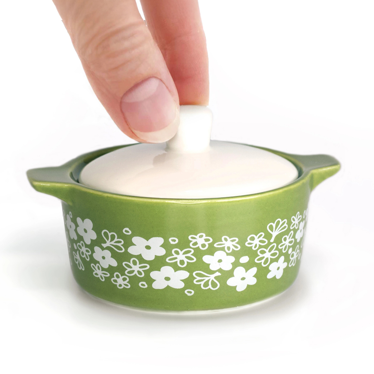 a green and white pyrex inspired mini trinket dish. 