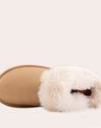brown slip on slippers with fur