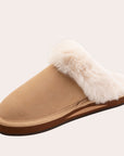 brown slip on slippers with fur