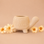 a ceramic planter in the shape of a turtle with a light tan "shell" with a subtle speckle detail.