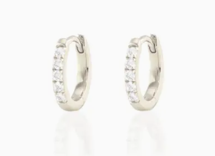 Crystal Huggie Hoop Earrings | Silver