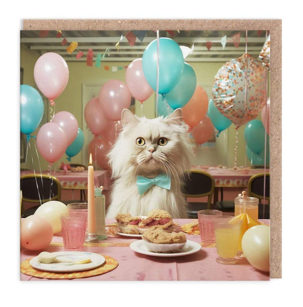 Cat At Table Birthday Card