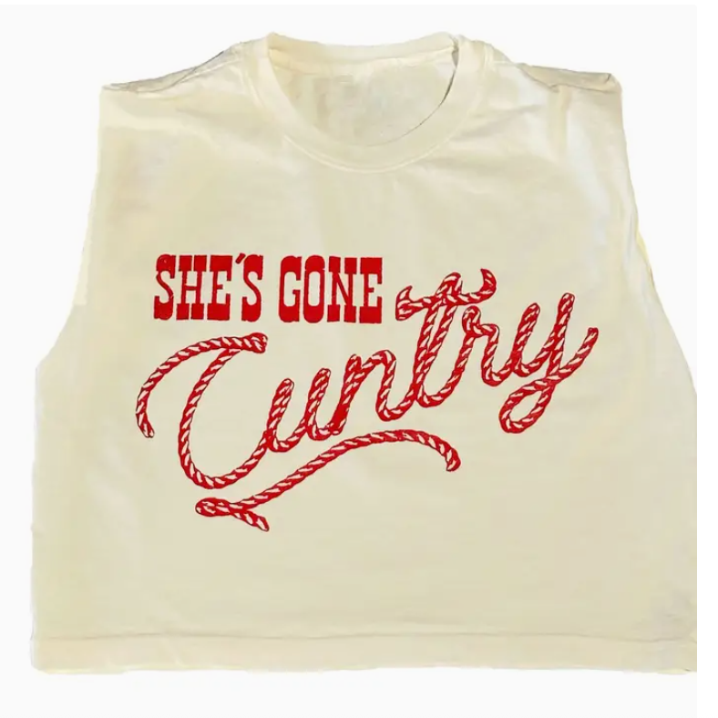 She's Gone Cuntry Crop Top Muscle Tee - Off White