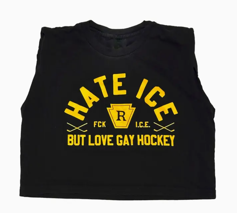 I Hate Ice But Love Gay Hockey Cropped Muscle Tank - Black