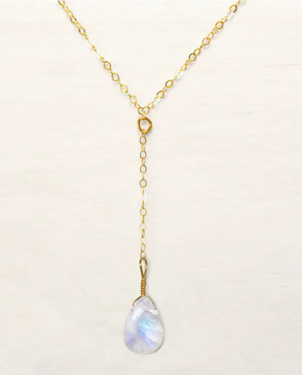 Moonstone Lariat Necklace | 16"