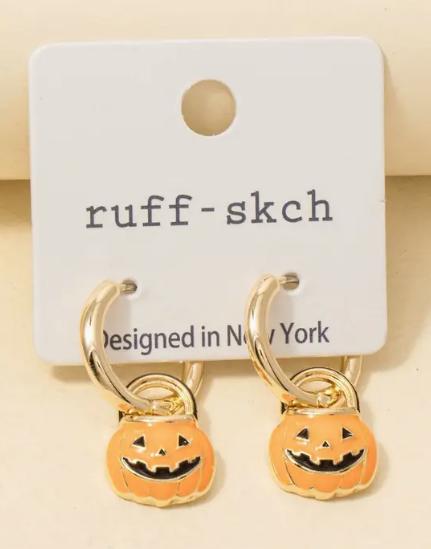 Jack O' Lantern Bucket Charm Hoop Earrings