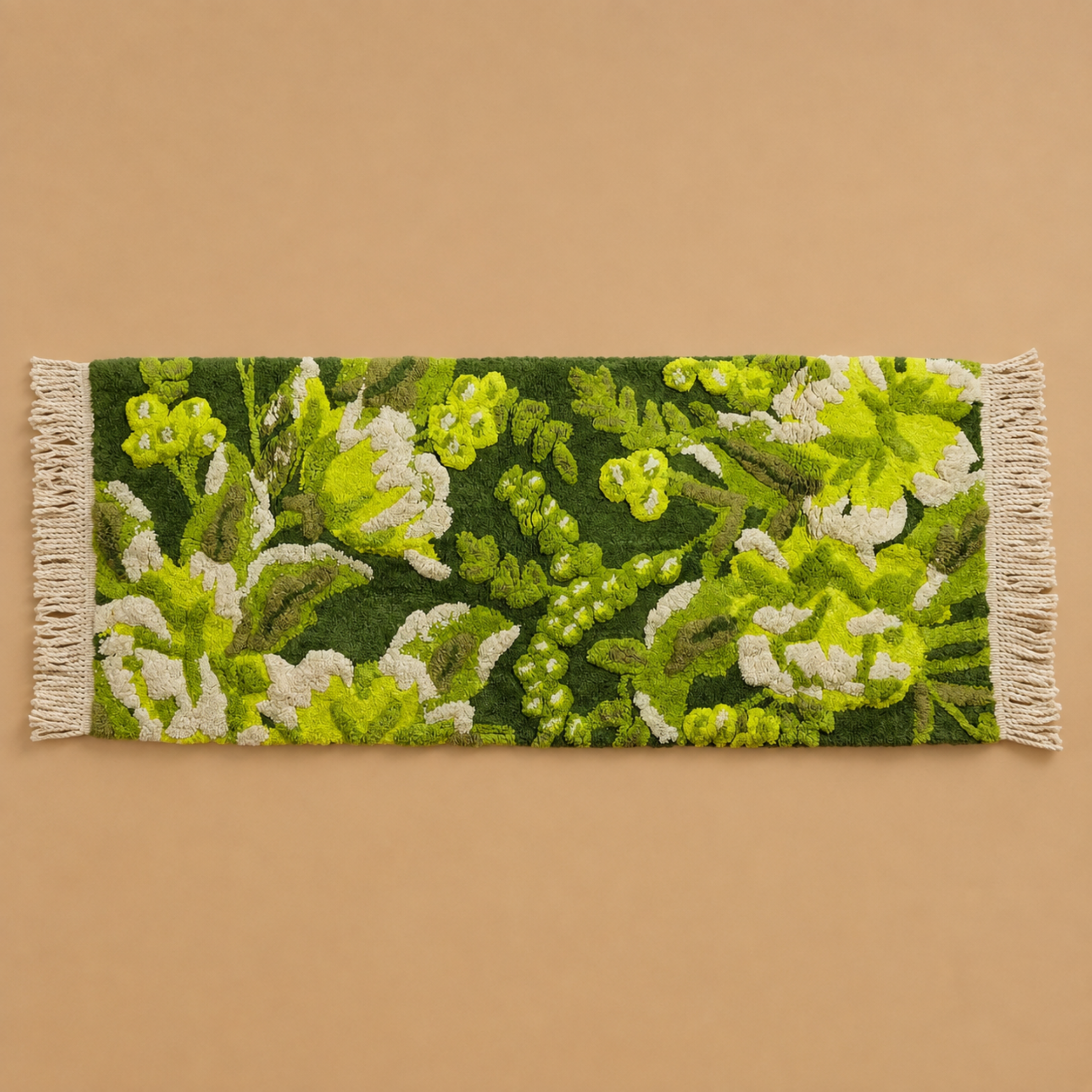 a gren floral print bath runner
