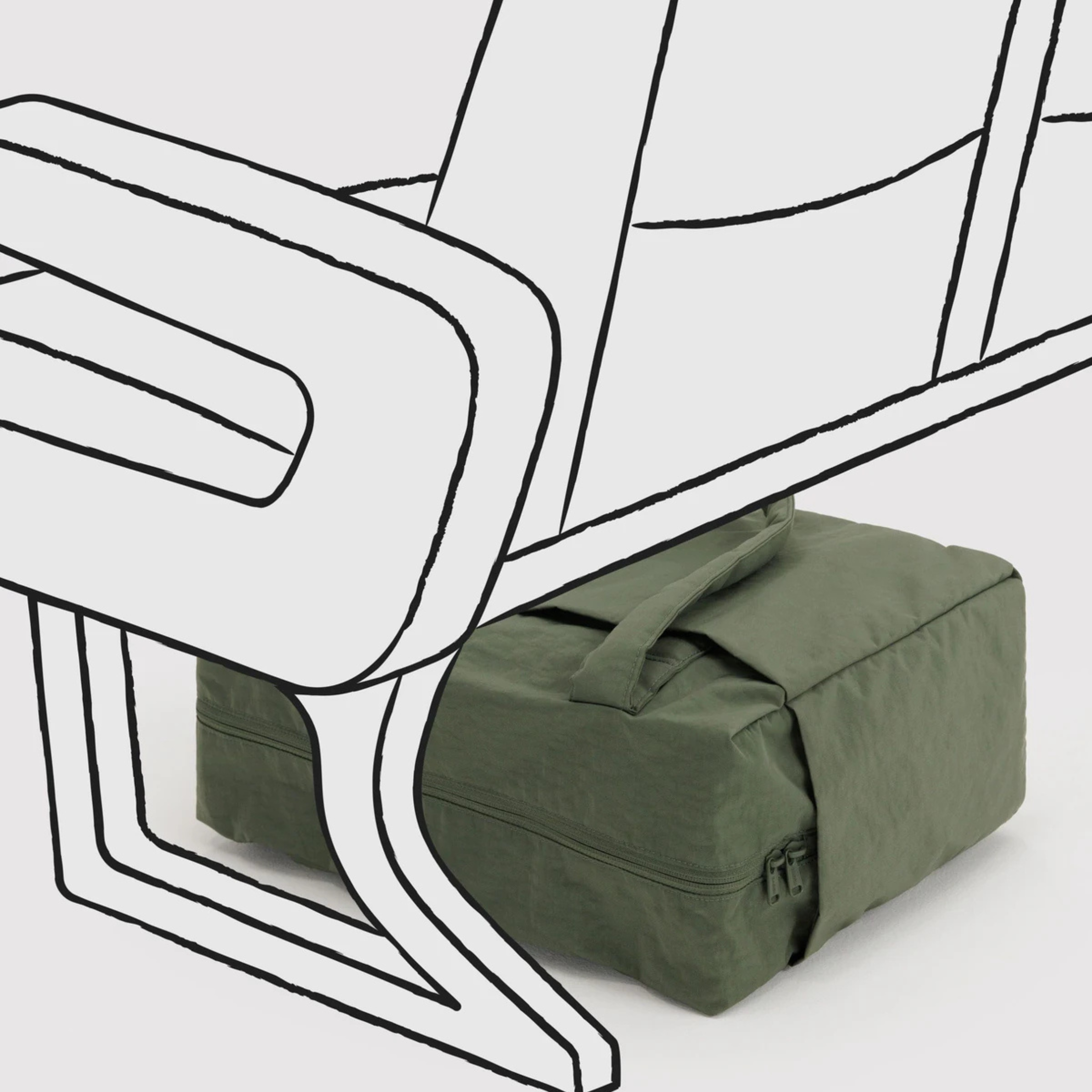 A green nylon small carry on bag.