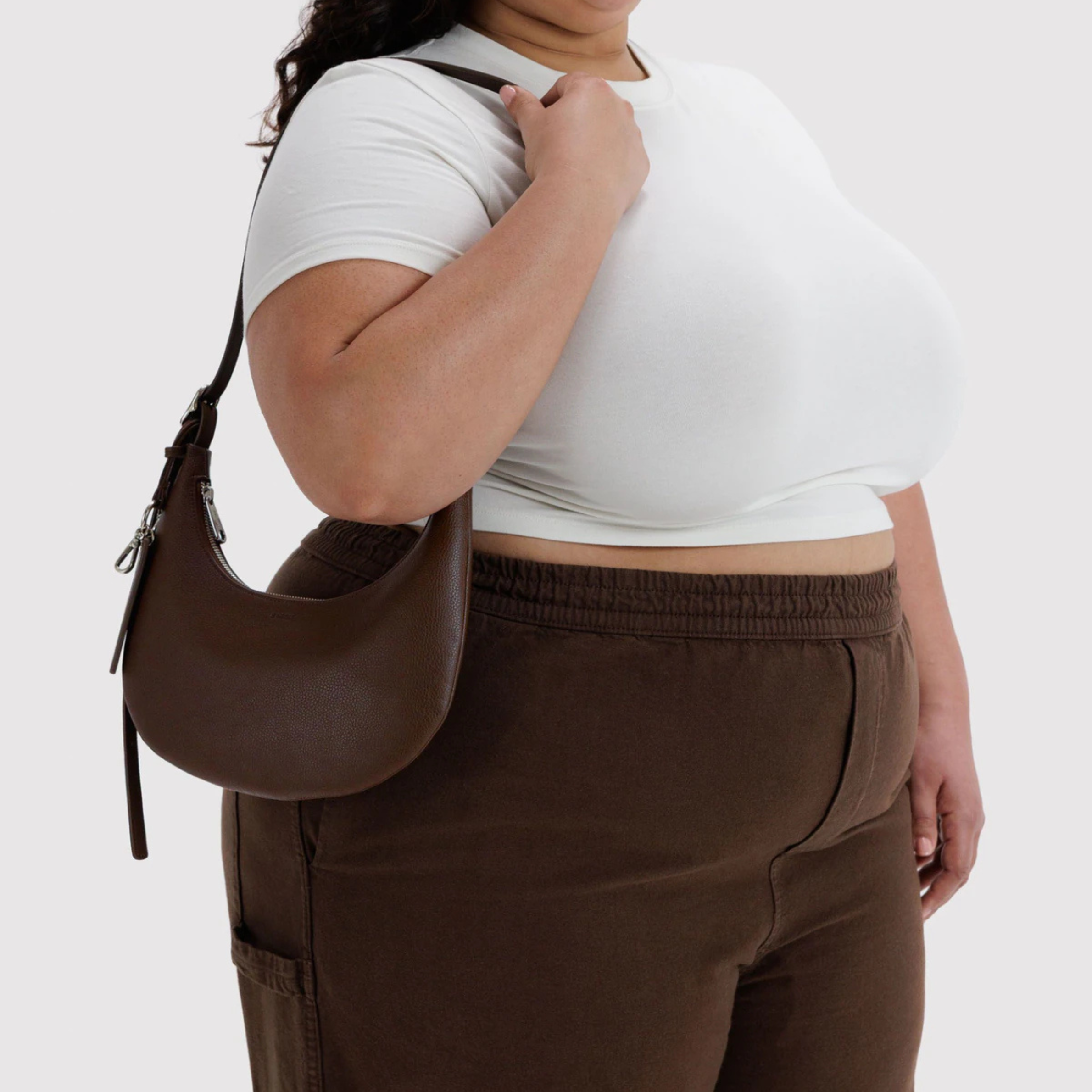 A brown leather handbag. 