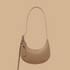 A tan leather handbag. 