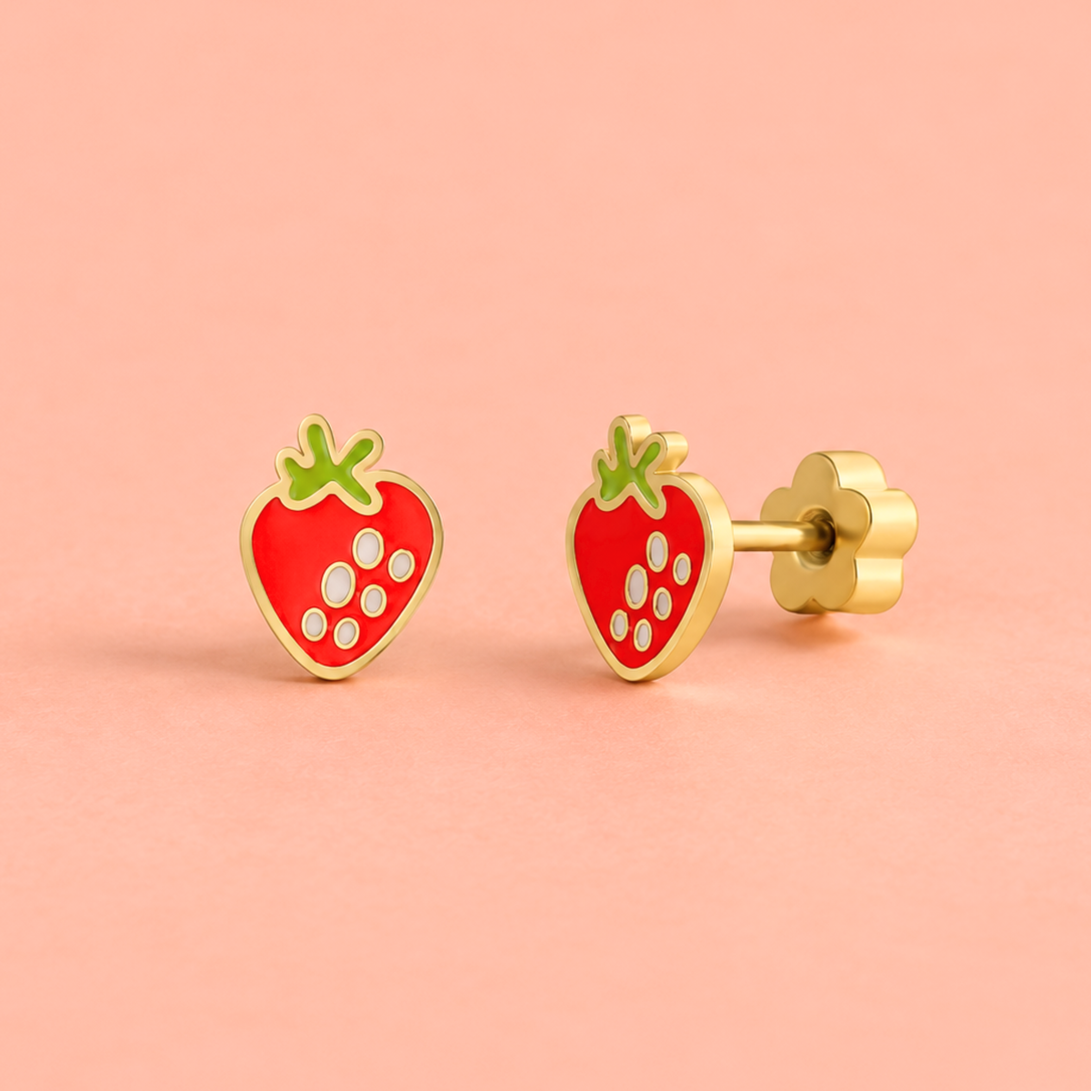 Strawberry_Enamel_Flat_Back_Kids_Earrings
