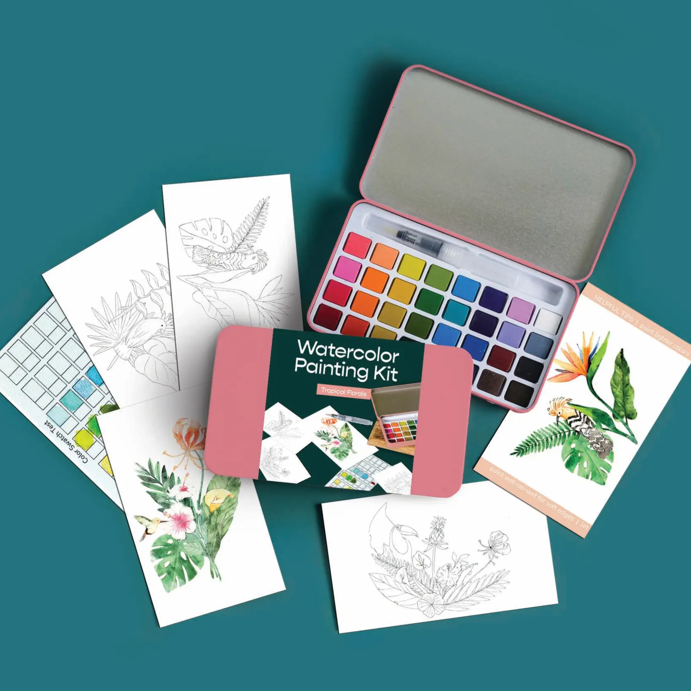 A watercolor paint kit.