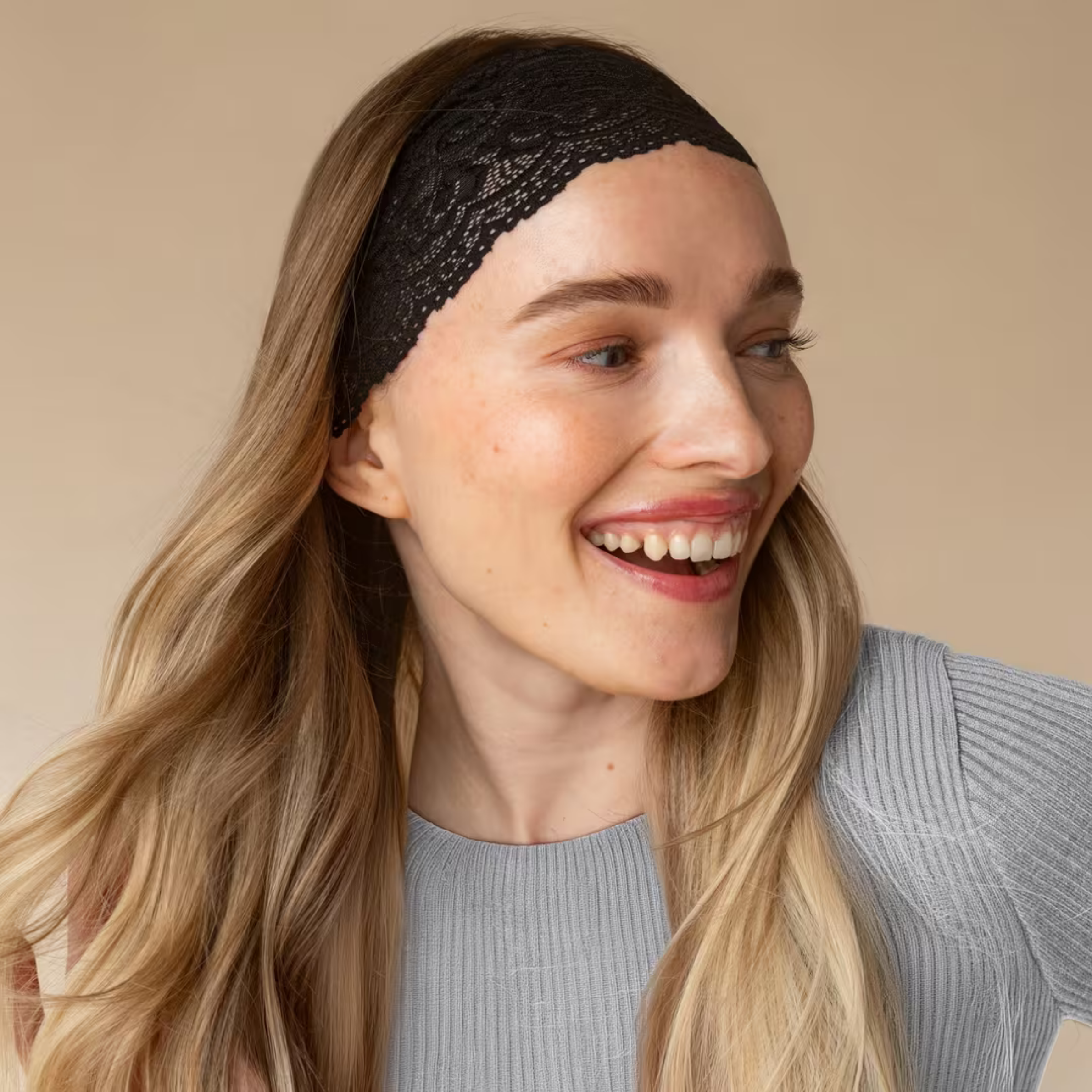two wide lace headbands. 