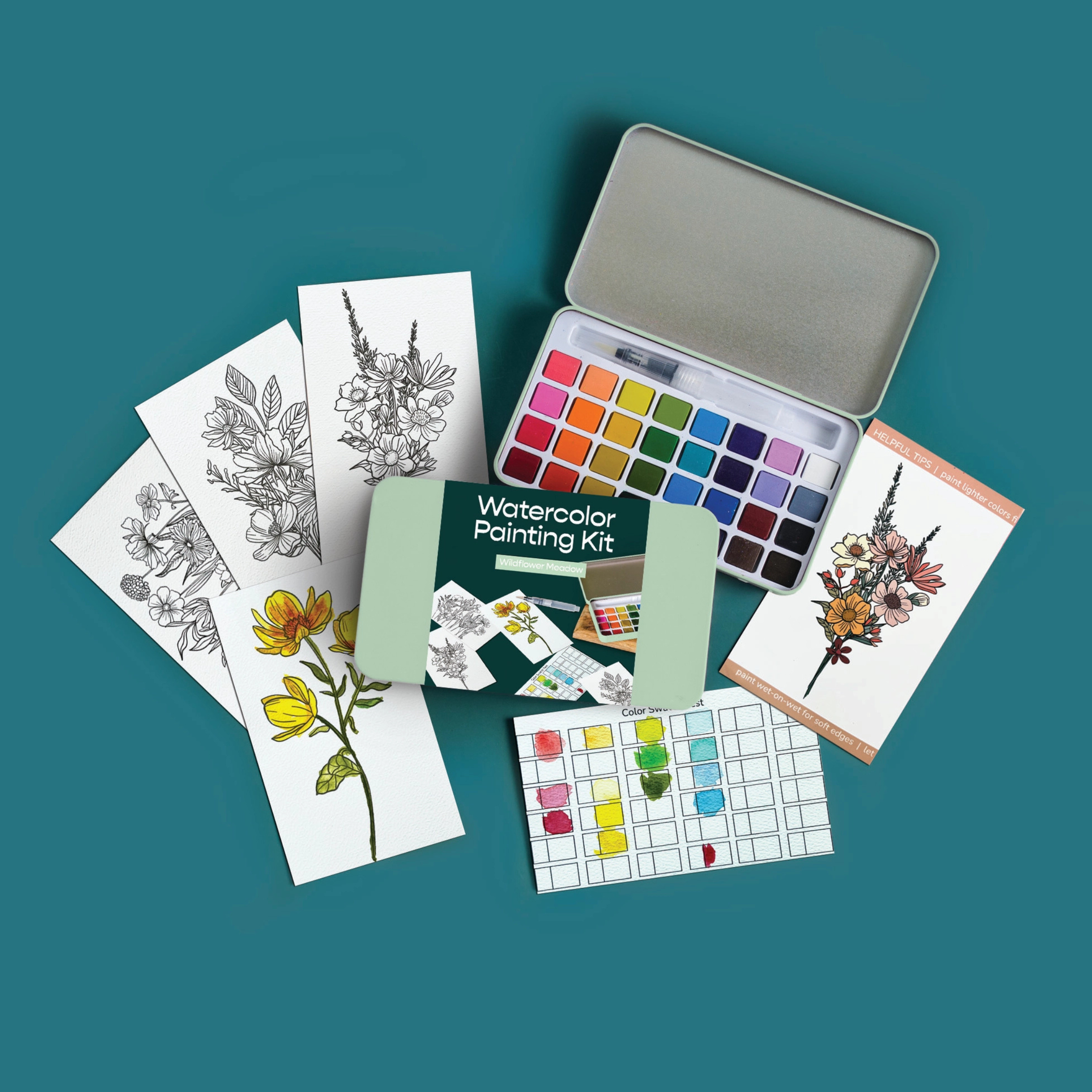 a watercolor flower painting set. 