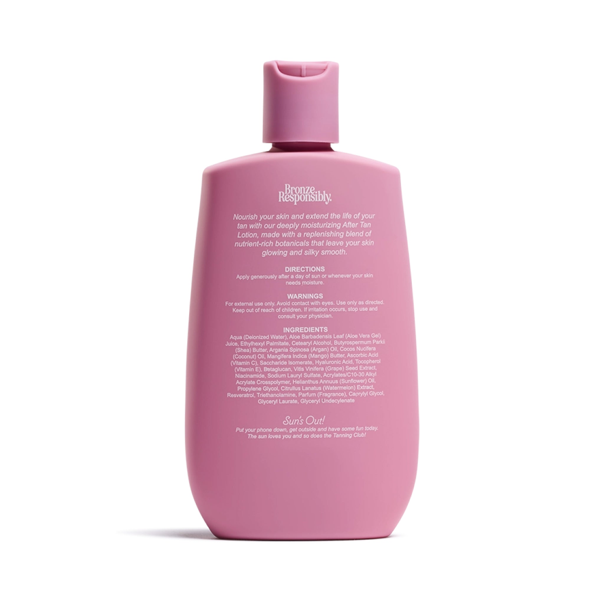 Pink bottle with text on a white background