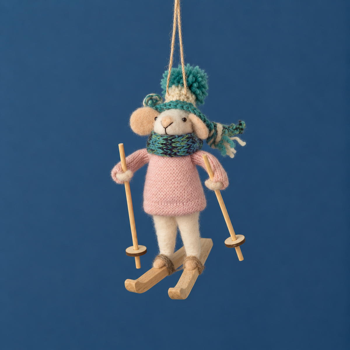 Alpine Skiing Mouse Ornament | Pink