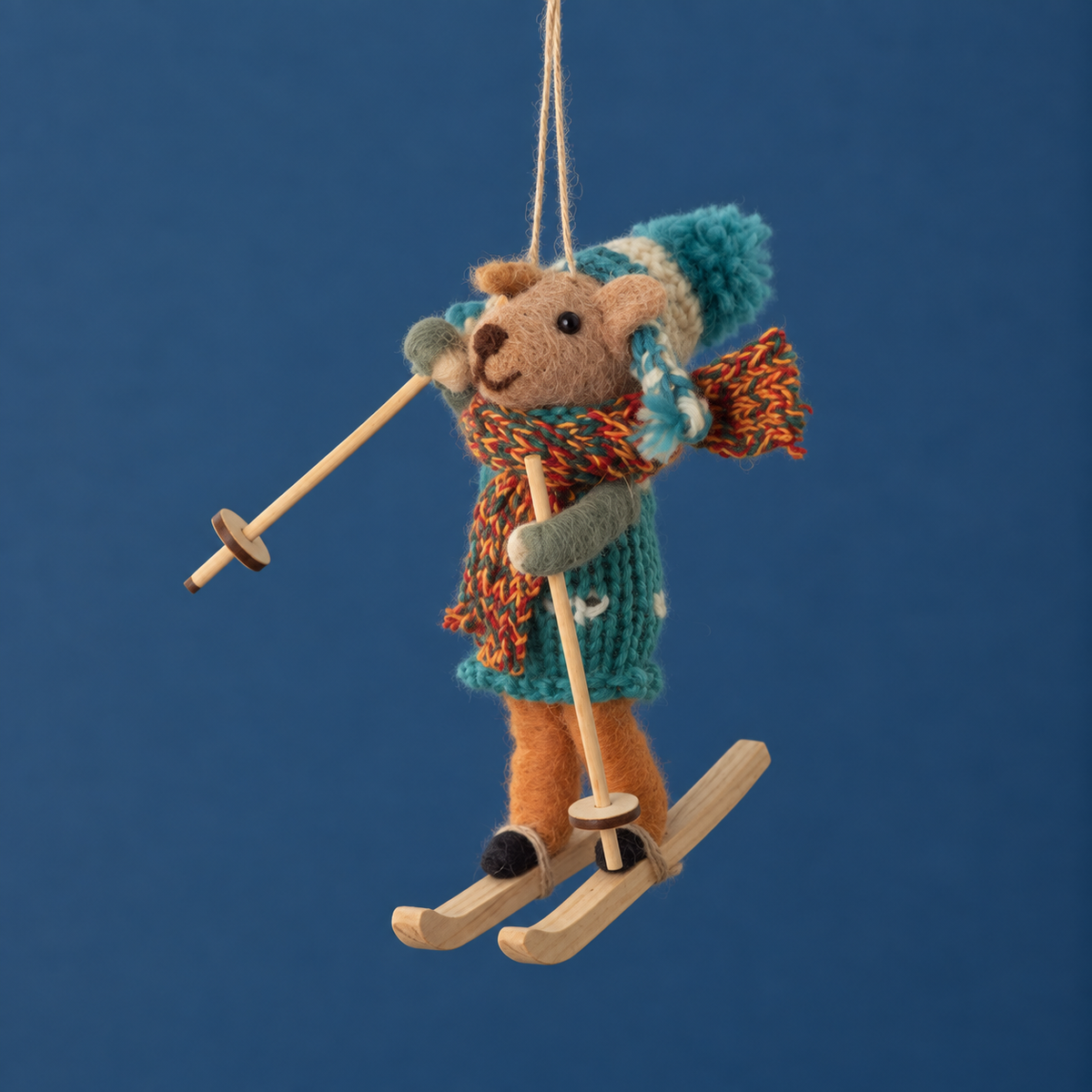 Alpine Skiing Mouse Ornament | Teal
