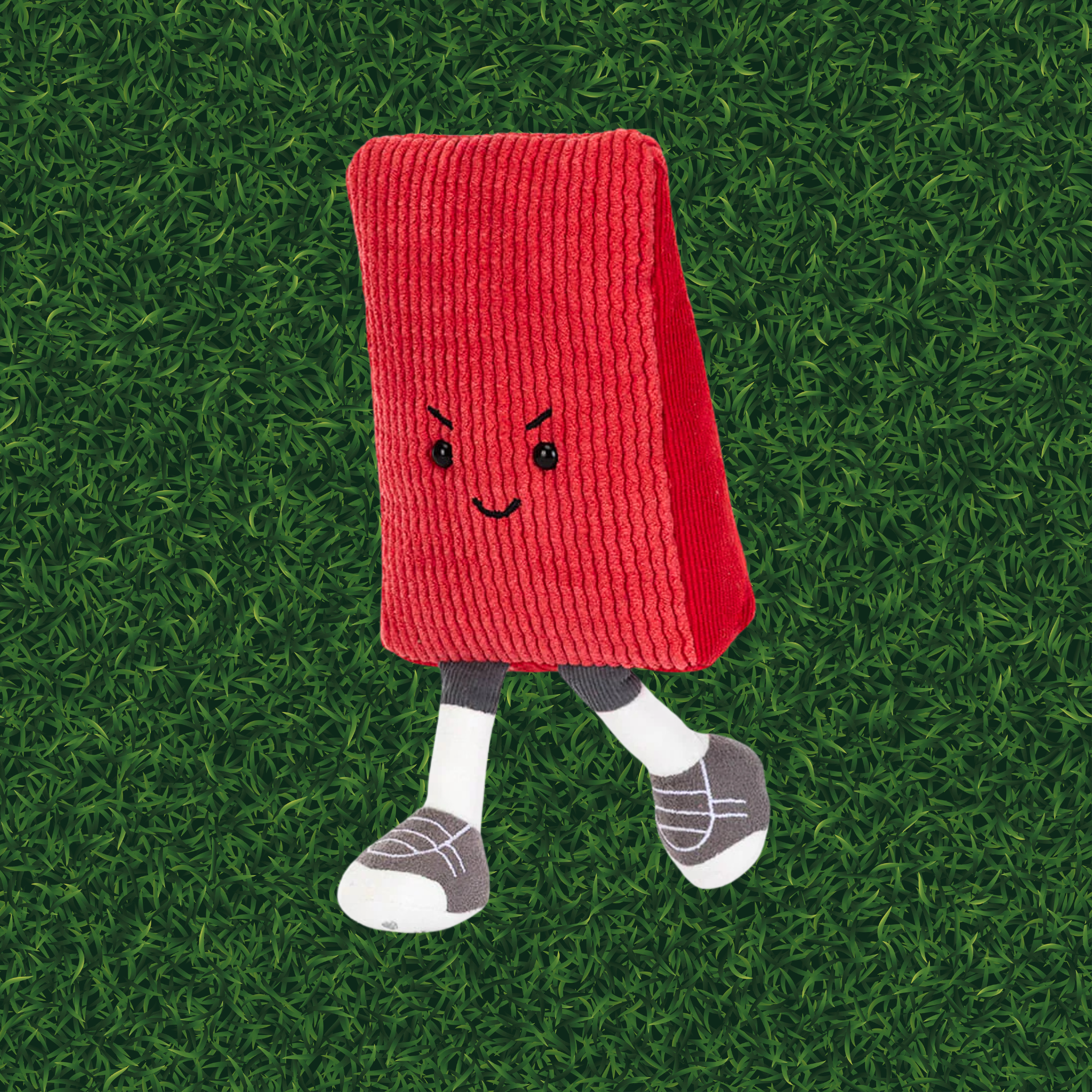 A red card shaped plush toy. 