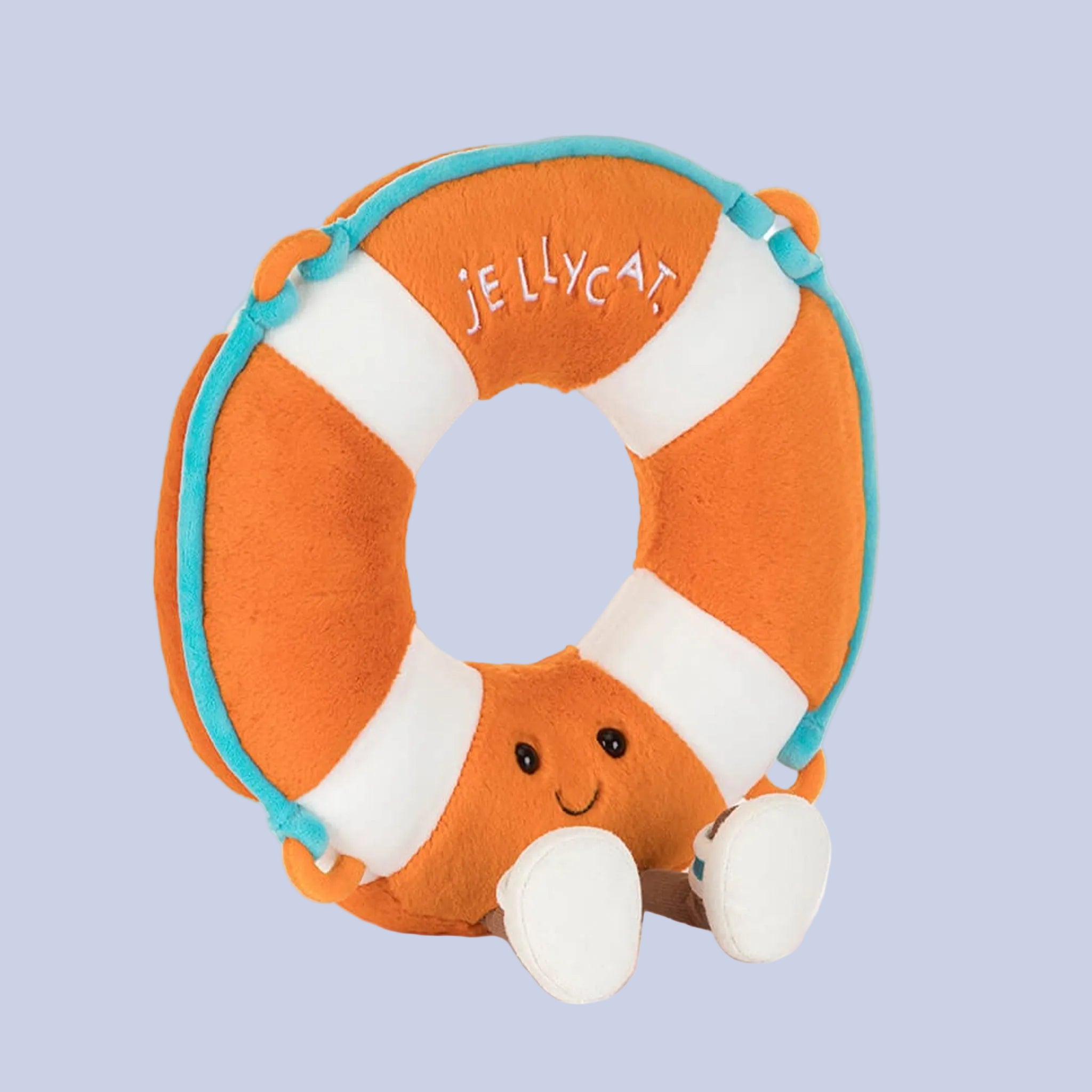 Plush life buoy toy with a smiling face on a white background, featuring the Jellycat brand.