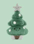 A green Christmas tree shaped tree stuffed toy with a star on top and adorable legs. 