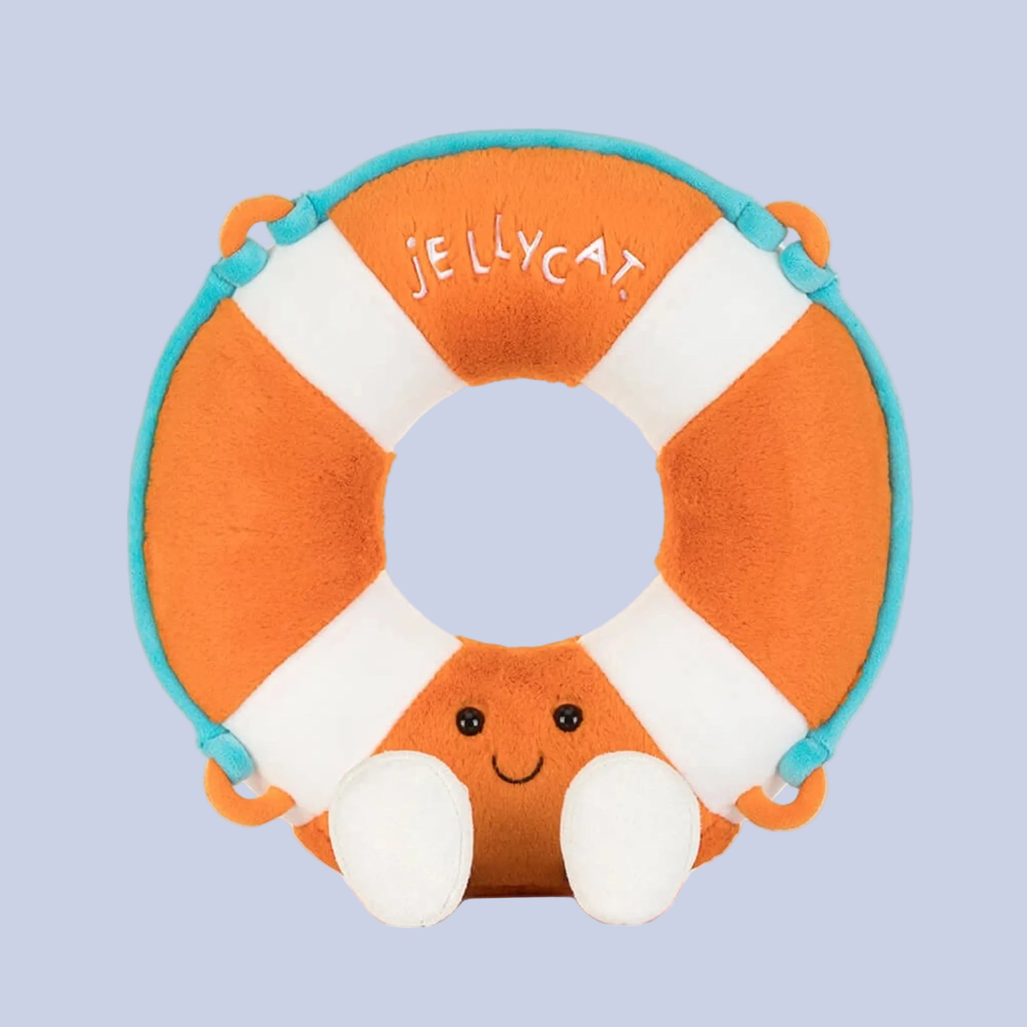Plush life buoy toy with a smiling face on a white background, featuring the Jellycat brand.