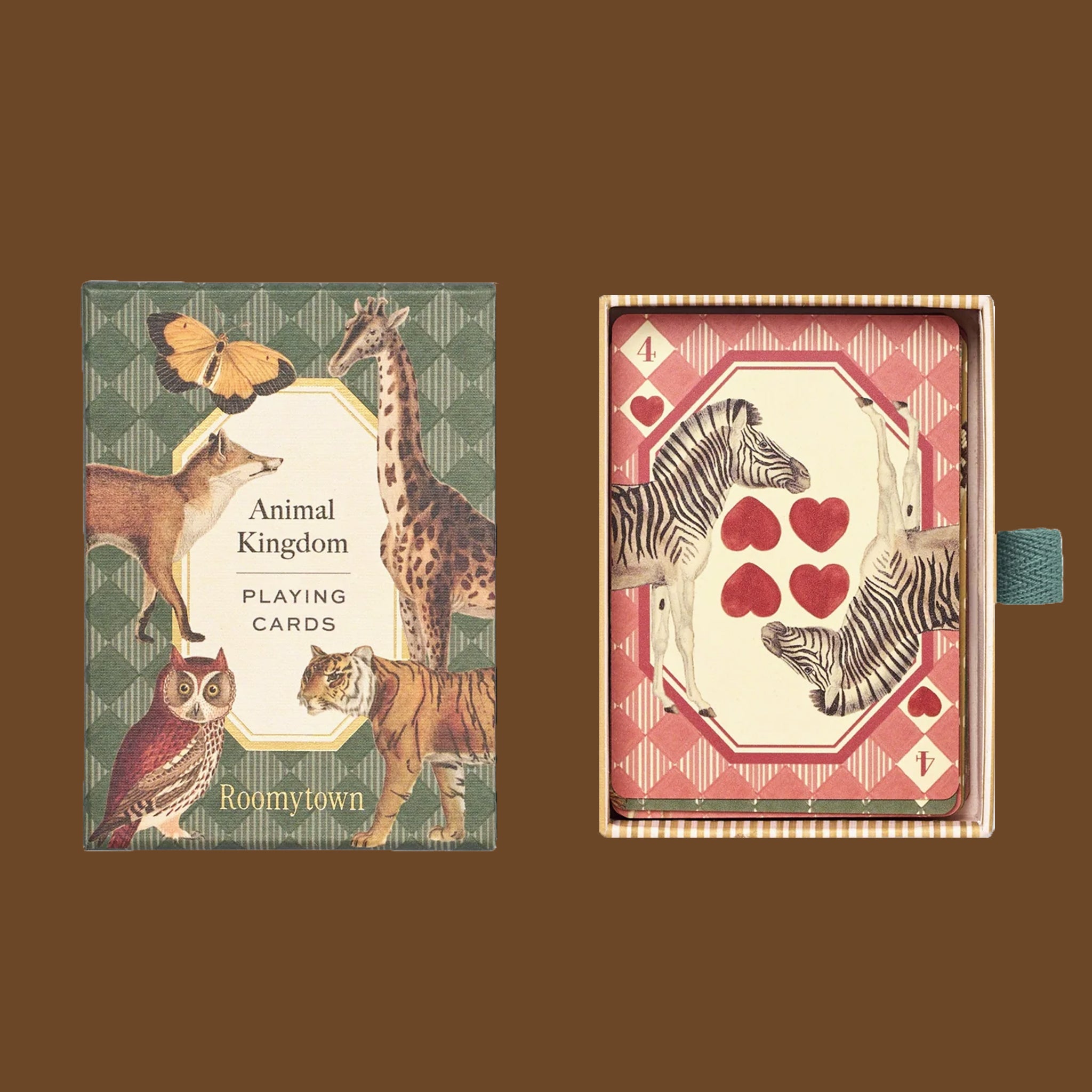 "Animal Kingdom Playing Cards". A set of animal themed playing cards with animal illustrations on the deck. 