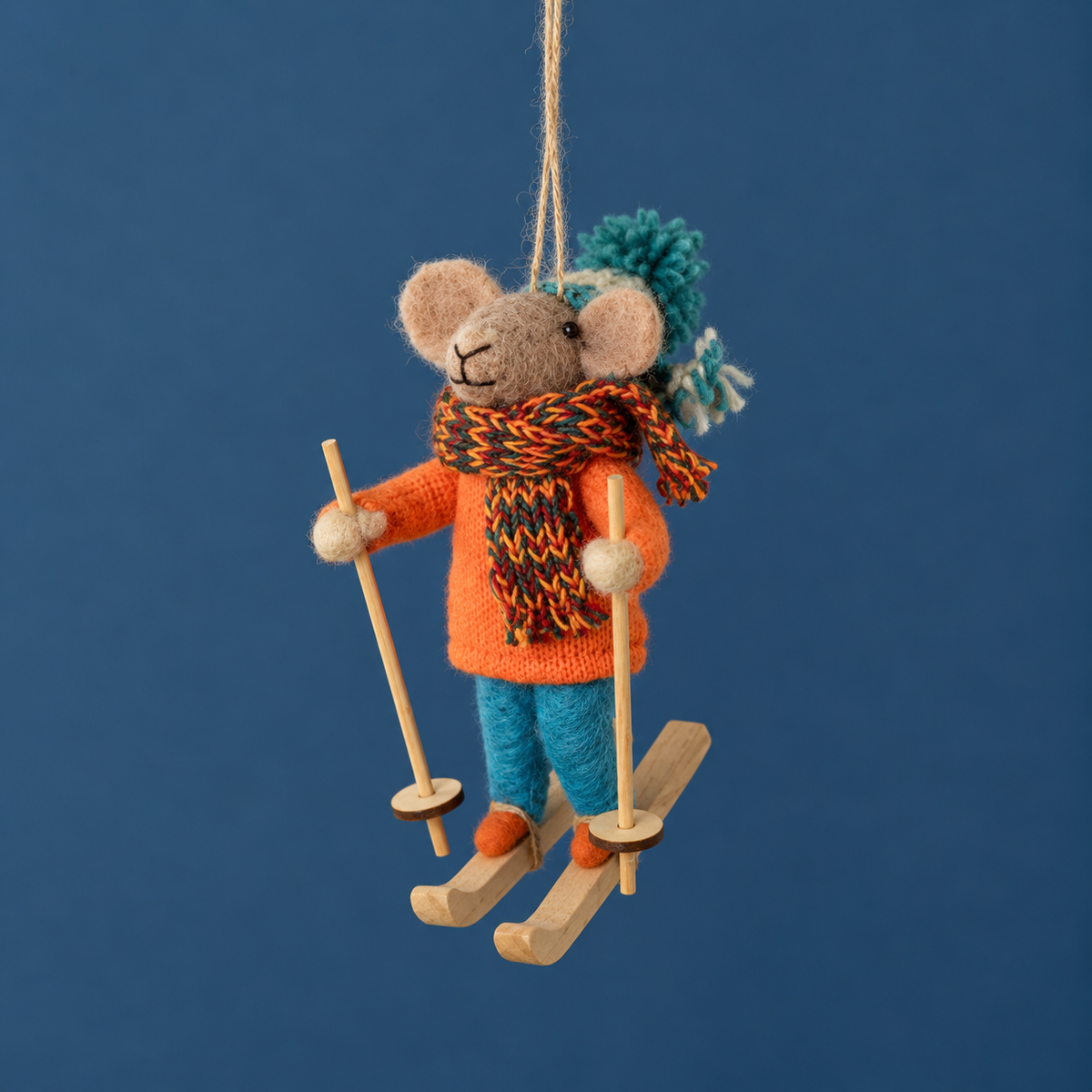 Alpine Skiing Mouse Ornament | Orange